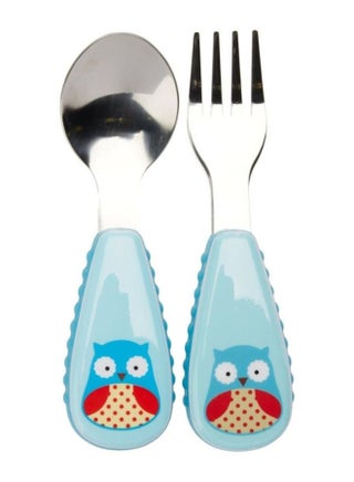 Owl Printed Zootensils Fork And Spoon Set - Silver/Blue - v1604072868/N12170341A_1