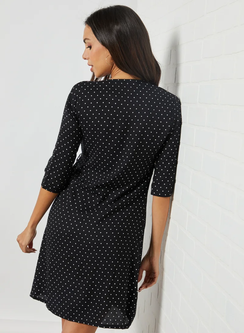 High Streets Polka Dotted Mini Dress Black/White