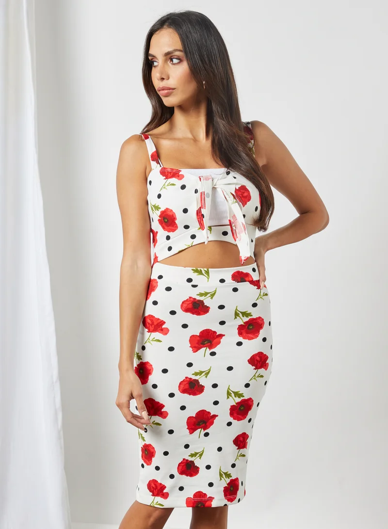 FOREVER 21 Floral Tie-Front Dress Multicolour