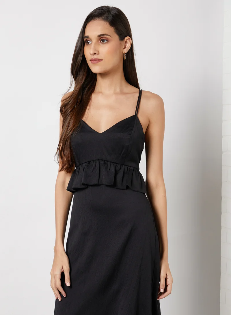 PIECES Solid Pattern Dress Black