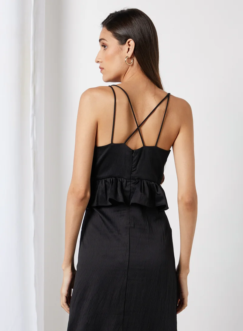 PIECES Solid Pattern Dress Black