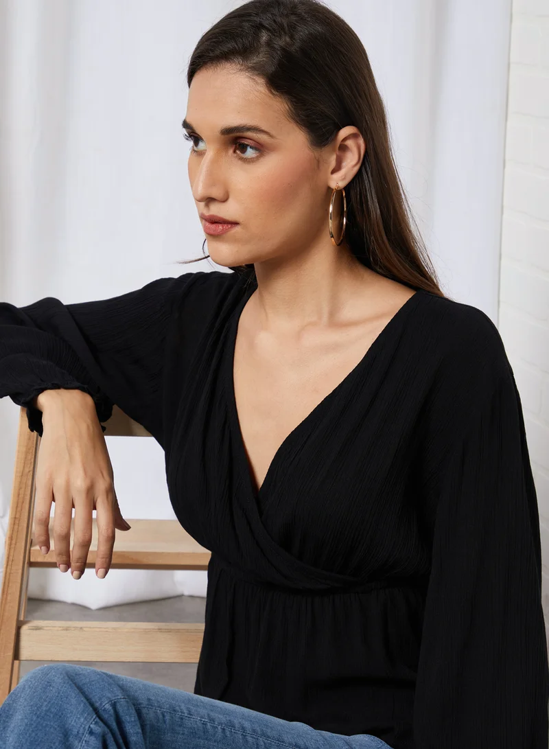 High Streets Solid Design Casual Wear Blouse Black