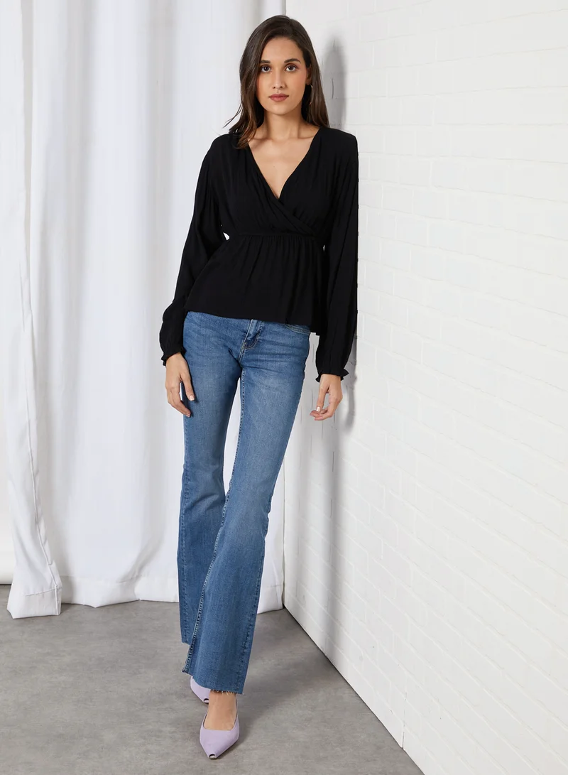 High Streets Solid Design Casual Wear Blouse Black