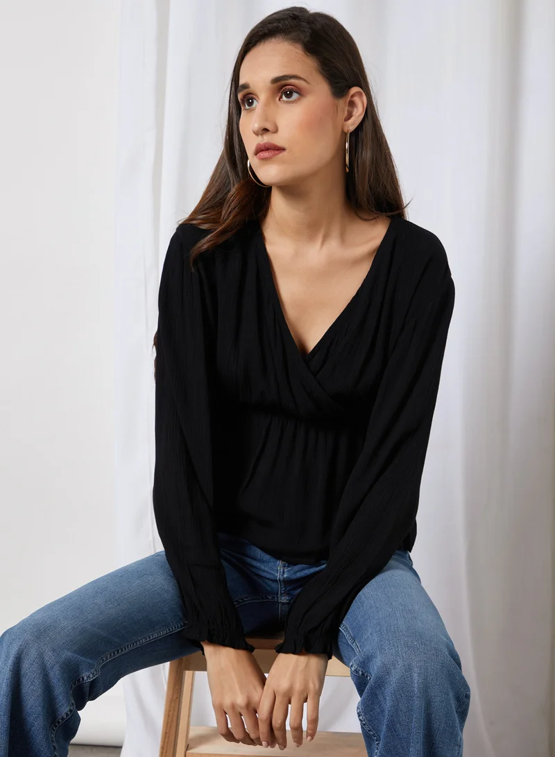 High Streets Solid Design Casual Wear Blouse Black