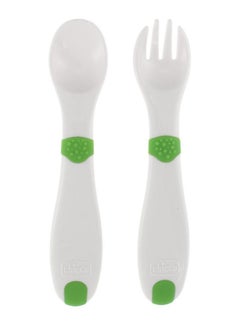 Chicco First Cutlery, Pack Of 2 - White/Green  - Image 1
