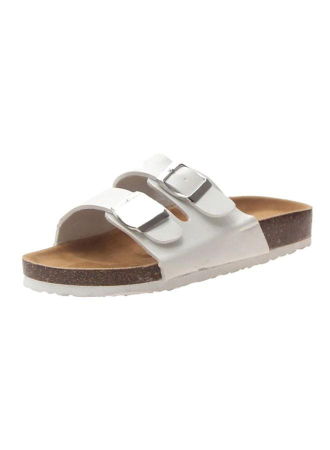 Slip On Flat Sandals White/Brown 
