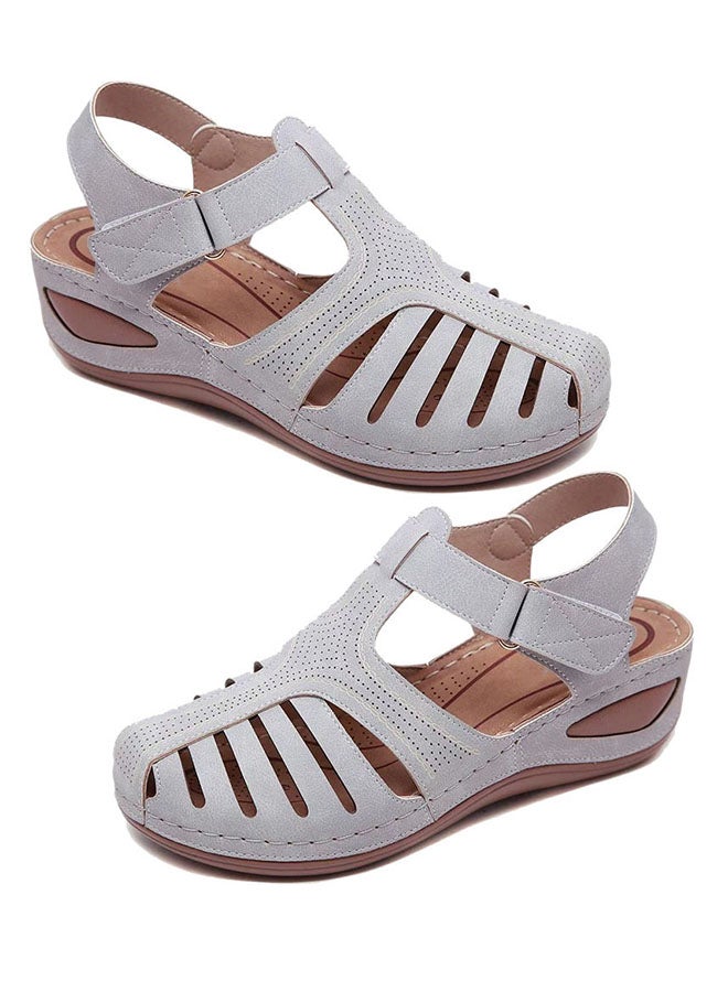 Hollow Out Wedge Sandals Grey 