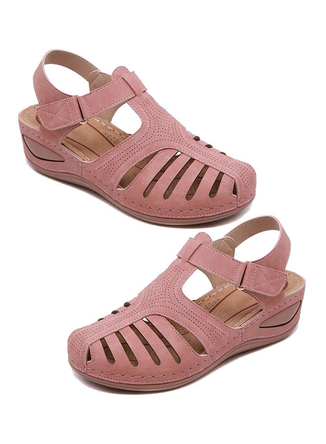 Hollow Out Wedge Sandals Pink 