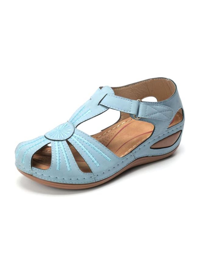 Hollow Cut Wedge Sandals Light Blue 