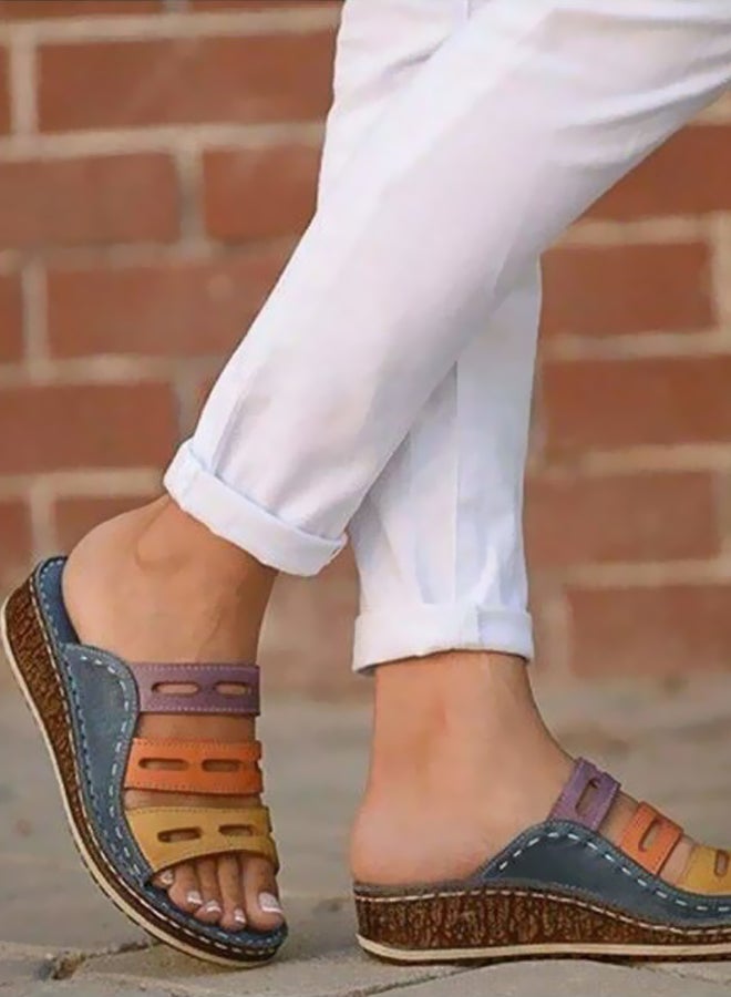 Open Toe Strapped Sandals Blue/Maroon/Orange - Image 3