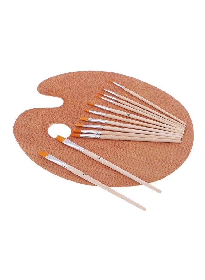 Generic 12 Pieces Professional Nylon Hair Brush Set With Natural Wood Painting Palette Beige  - Image 2