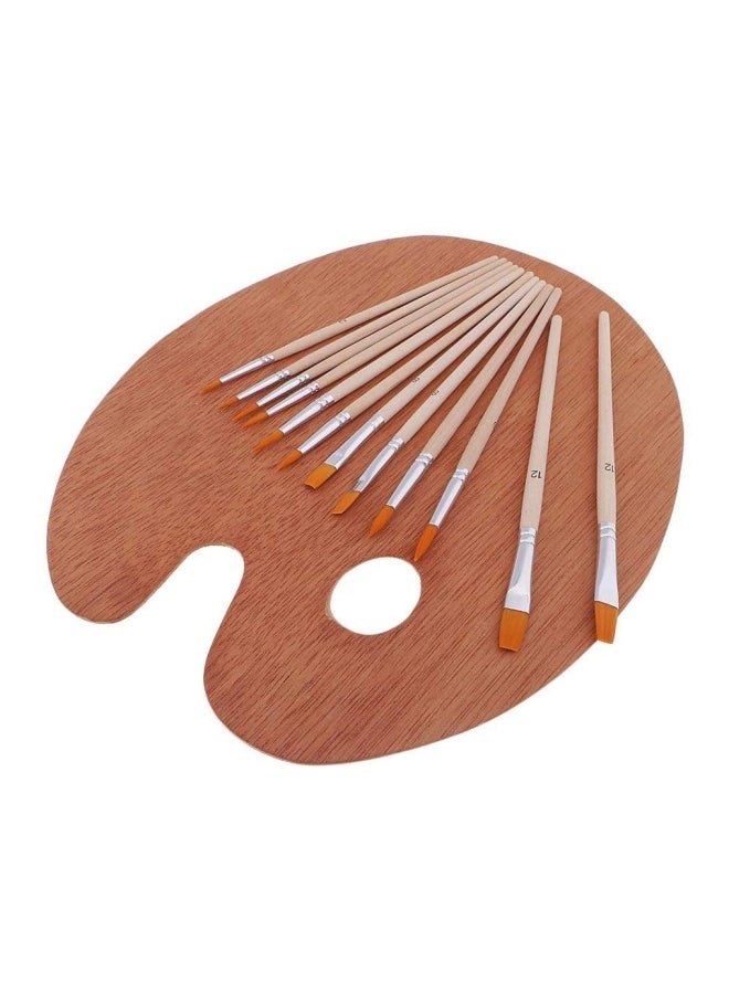 Generic 12 Pieces Professional Nylon Hair Brush Set With Natural Wood Painting Palette Beige  - Image 3