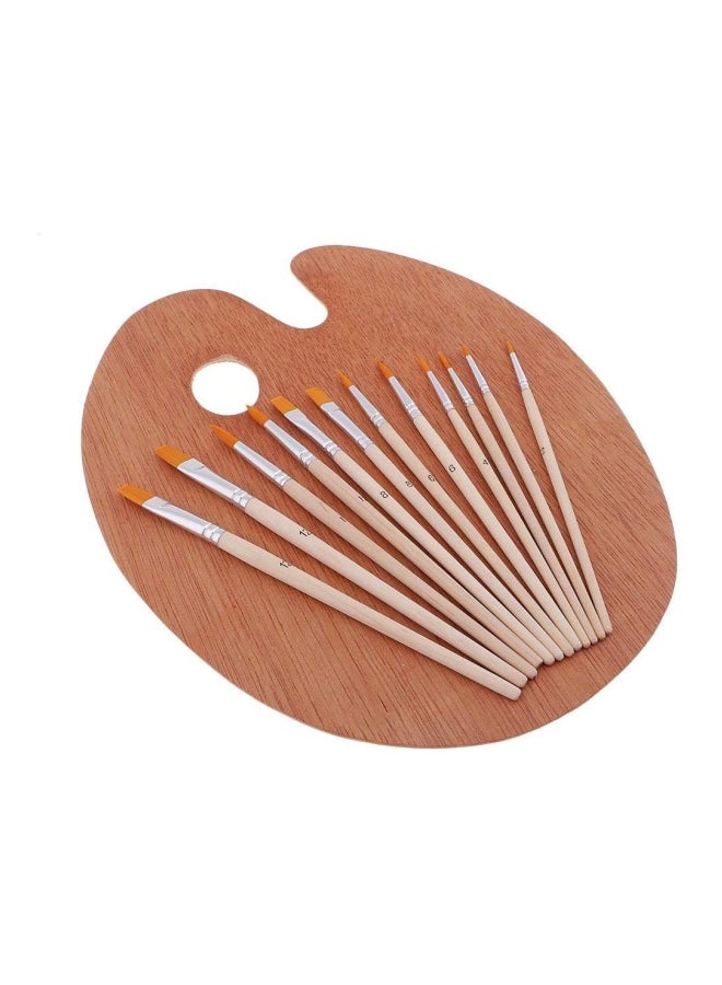 Generic 12 Pieces Professional Nylon Hair Brush Set With Natural Wood Painting Palette Beige  - Image 4