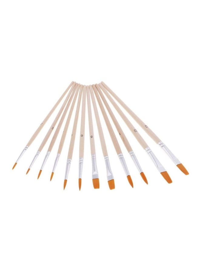 Generic 12 Pieces Professional Nylon Hair Brush Set With Natural Wood Painting Palette Beige  - Image 5