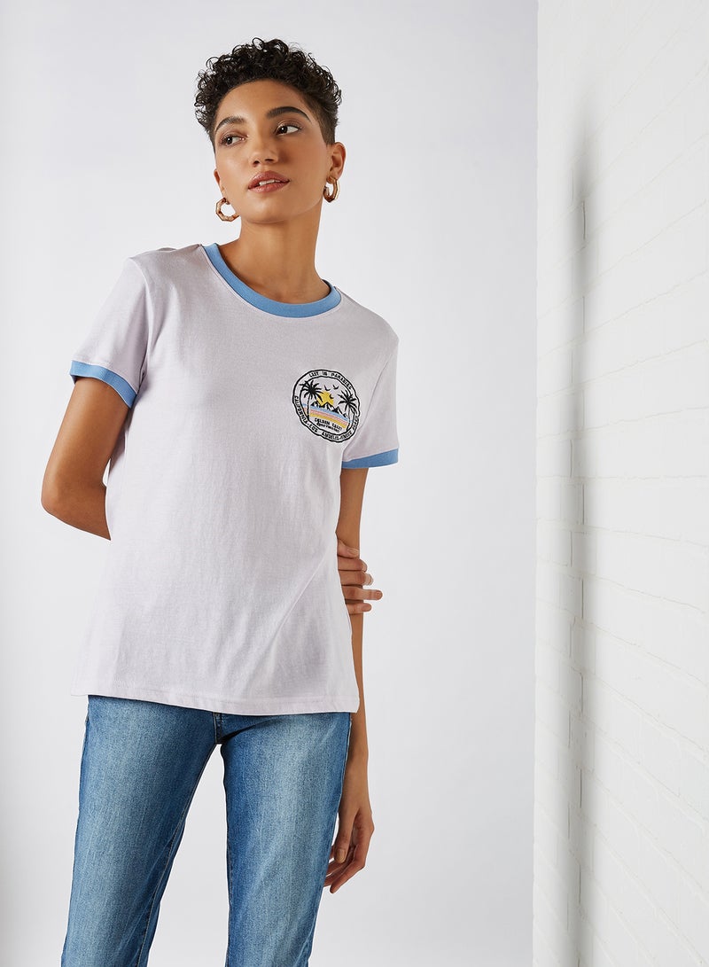 BRAVE SOUL Embroidered Patch T-Shirt White/Blue/Black  - Image 1