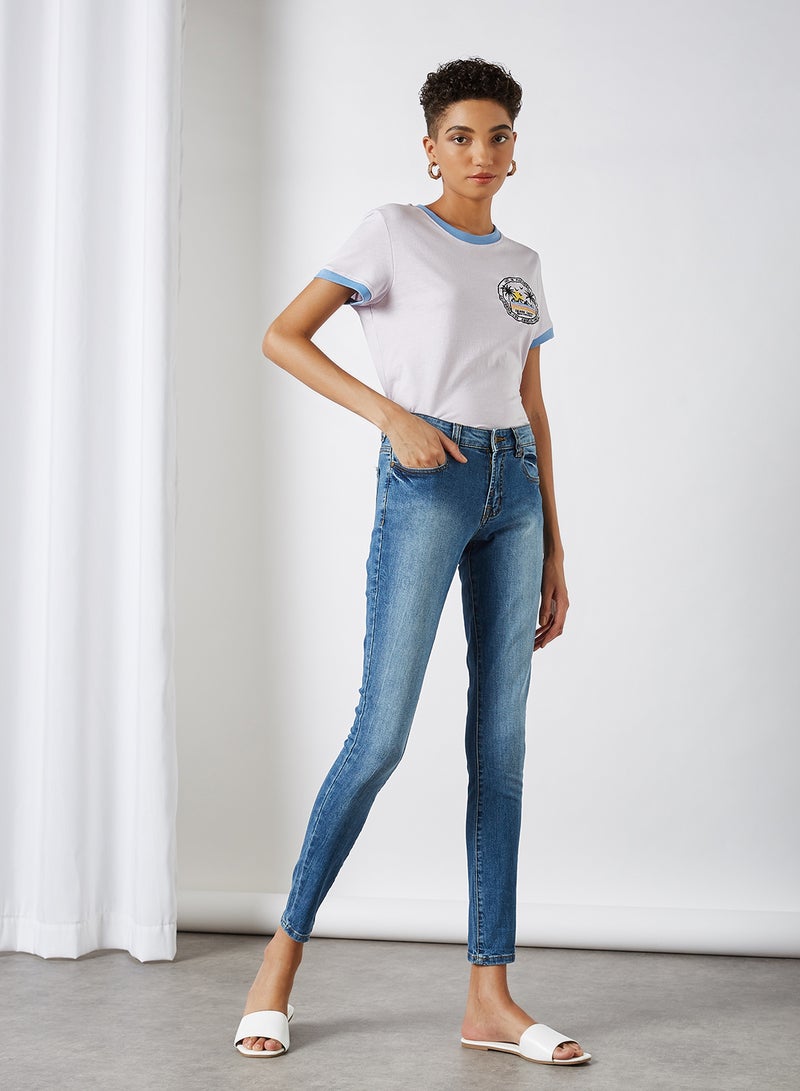 BRAVE SOUL Embroidered Patch T-Shirt White/Blue/Black  - Image 3