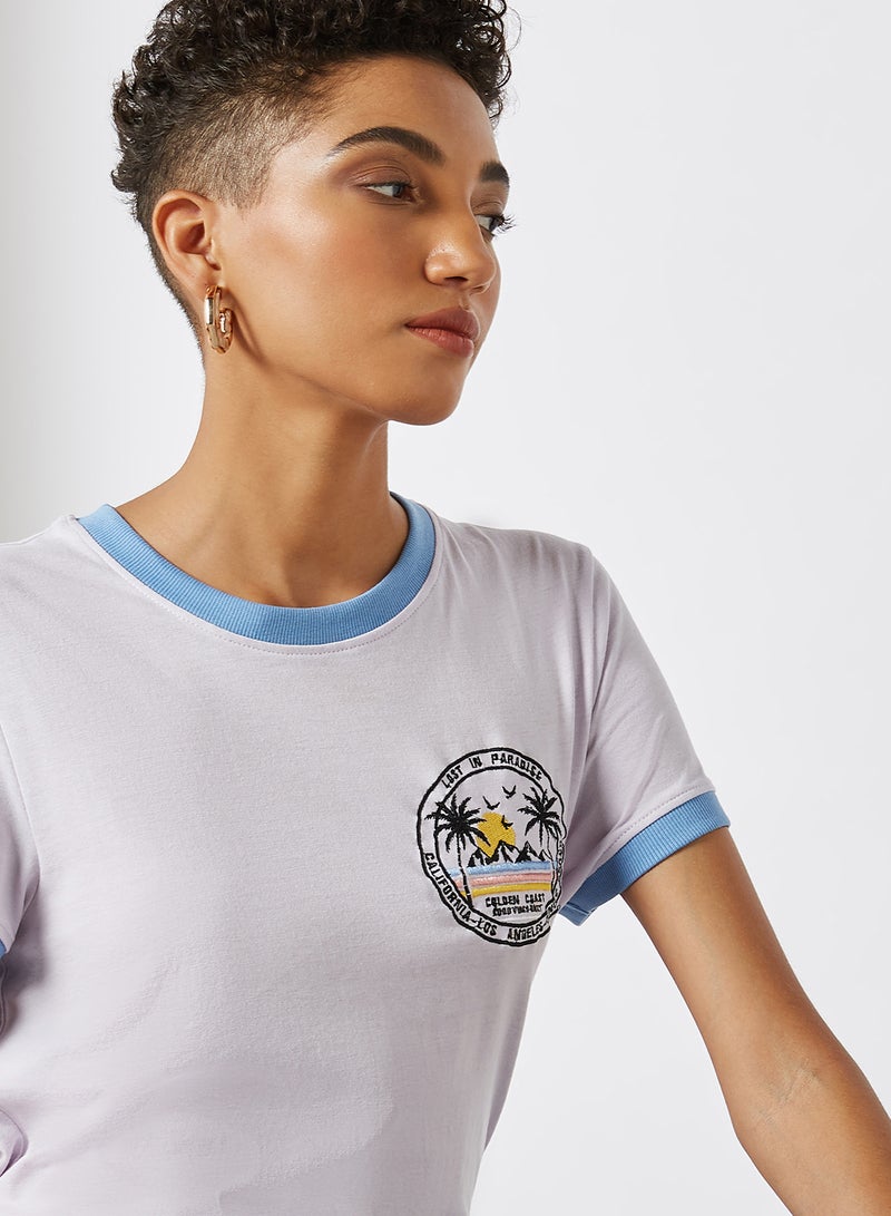 BRAVE SOUL Embroidered Patch T-Shirt White/Blue/Black  - Image 4