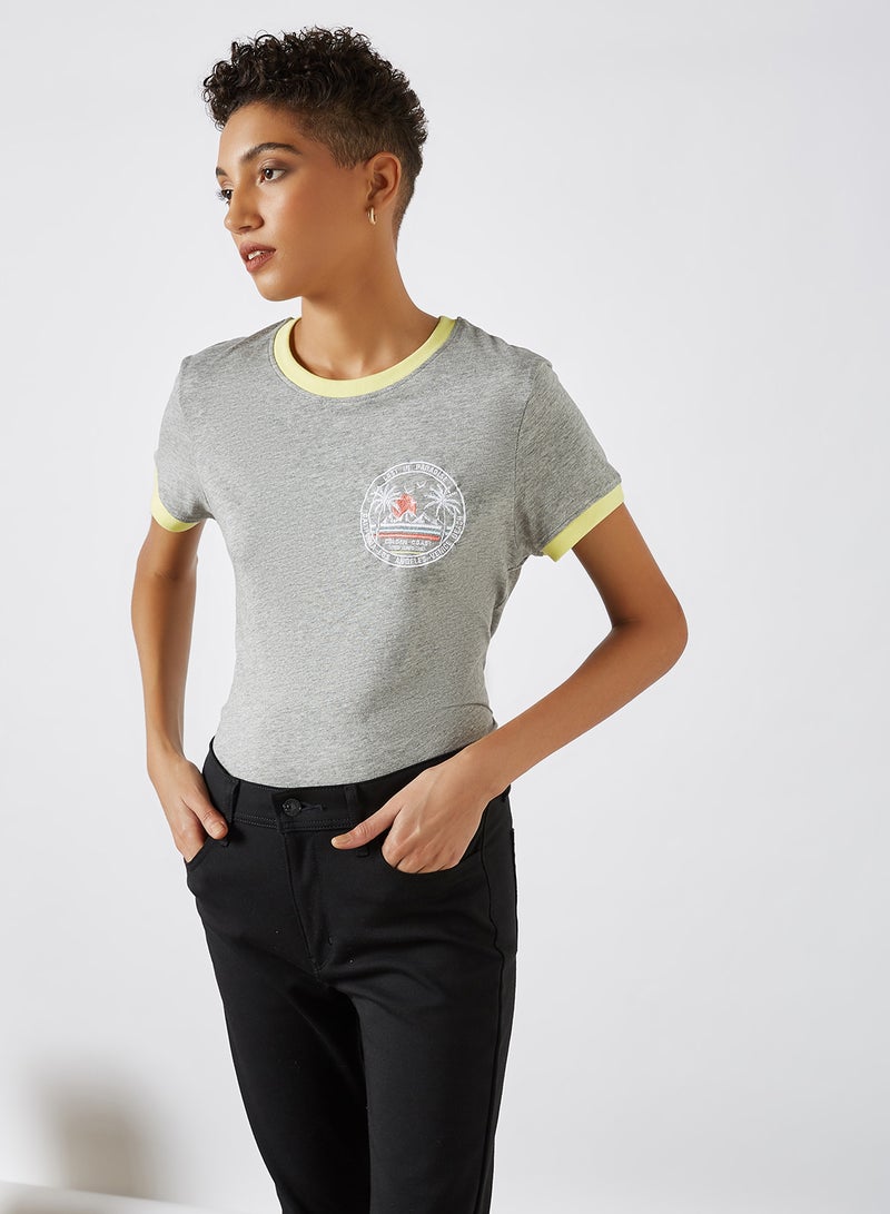 BRAVE SOUL Embroidered Patch T-Shirt Grey Marl  / Yellow  - Image 1