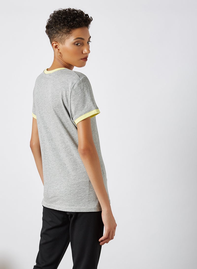 BRAVE SOUL Embroidered Patch T-Shirt Grey Marl  / Yellow  - Image 3