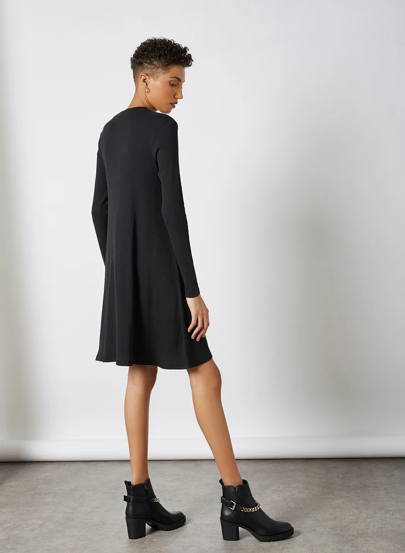 BRAVE SOUL Solid Pattern Casual Mini Dress Black