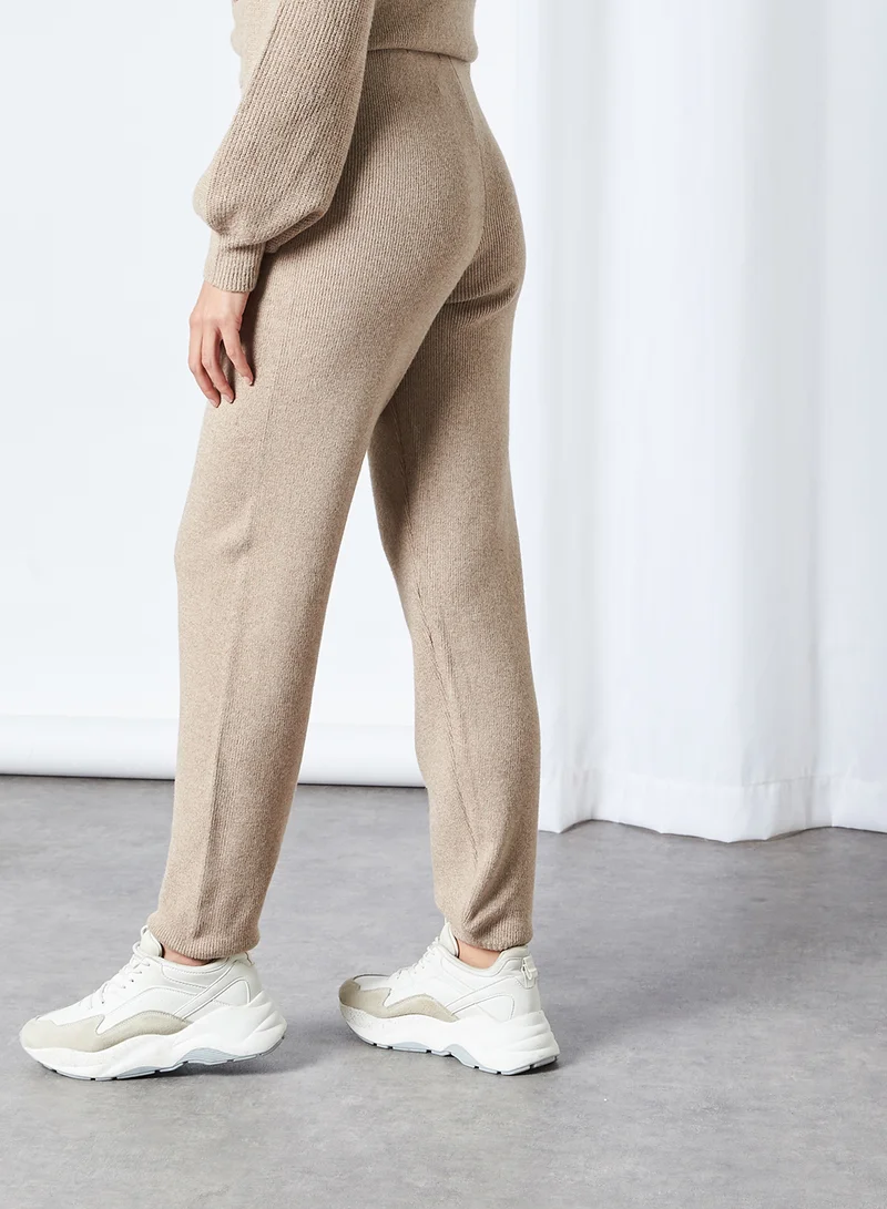 PIECES High Waist Knit Pants Natural