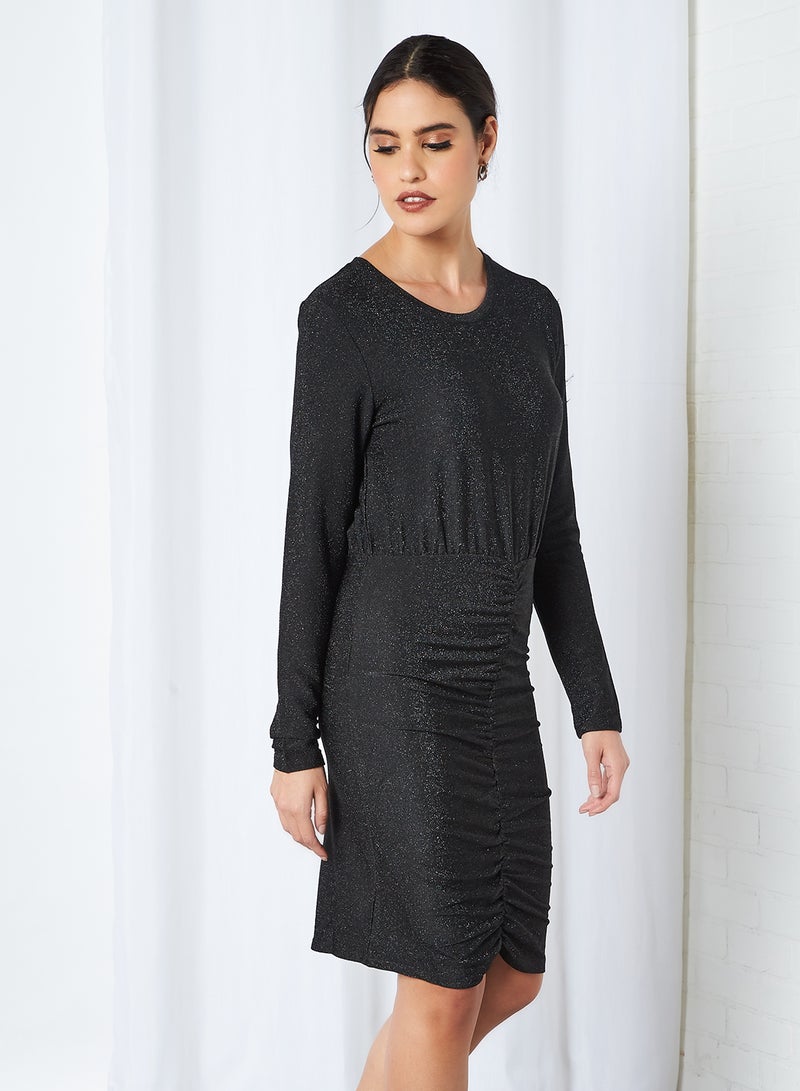 PIECES Lurex Ruched Detail Dress Black  - Image 2