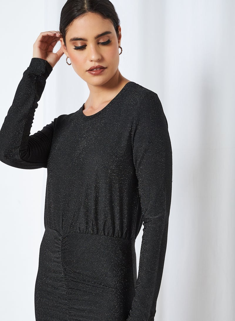 PIECES Lurex Ruched Detail Dress Black  - Image 3