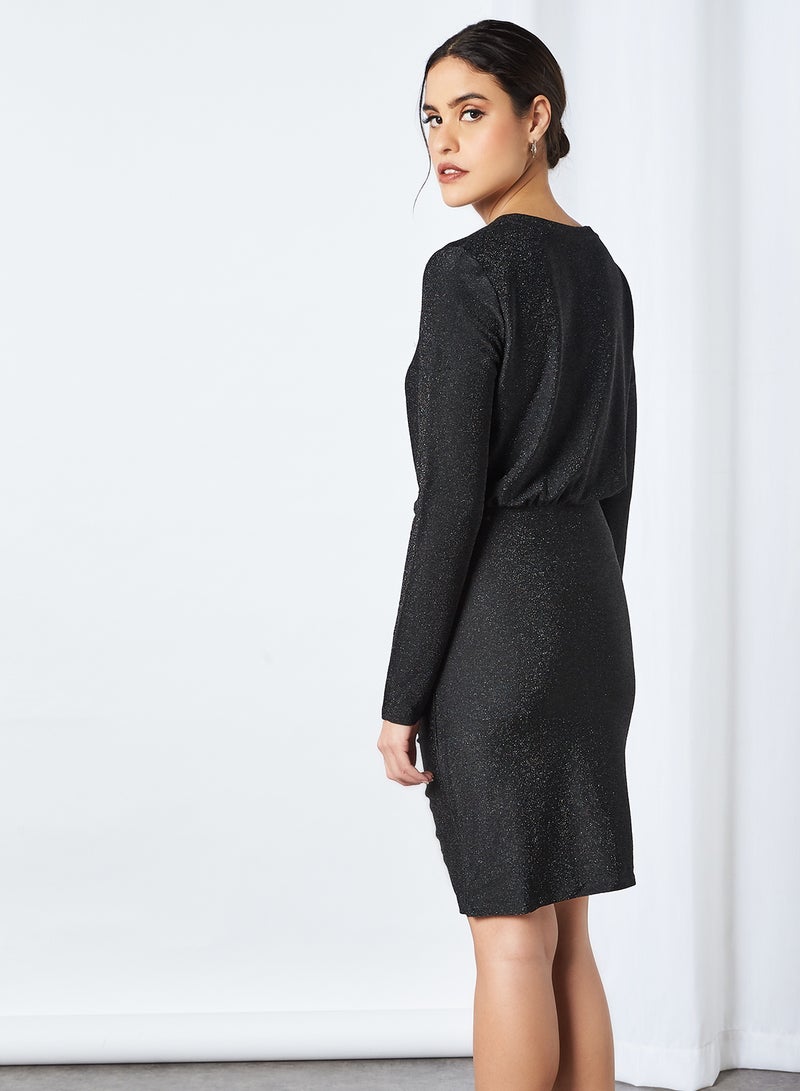 PIECES Lurex Ruched Detail Dress Black  - Image 4