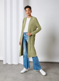 BRAVE SOUL Side Slit Cardigan Khaki  - Image 1