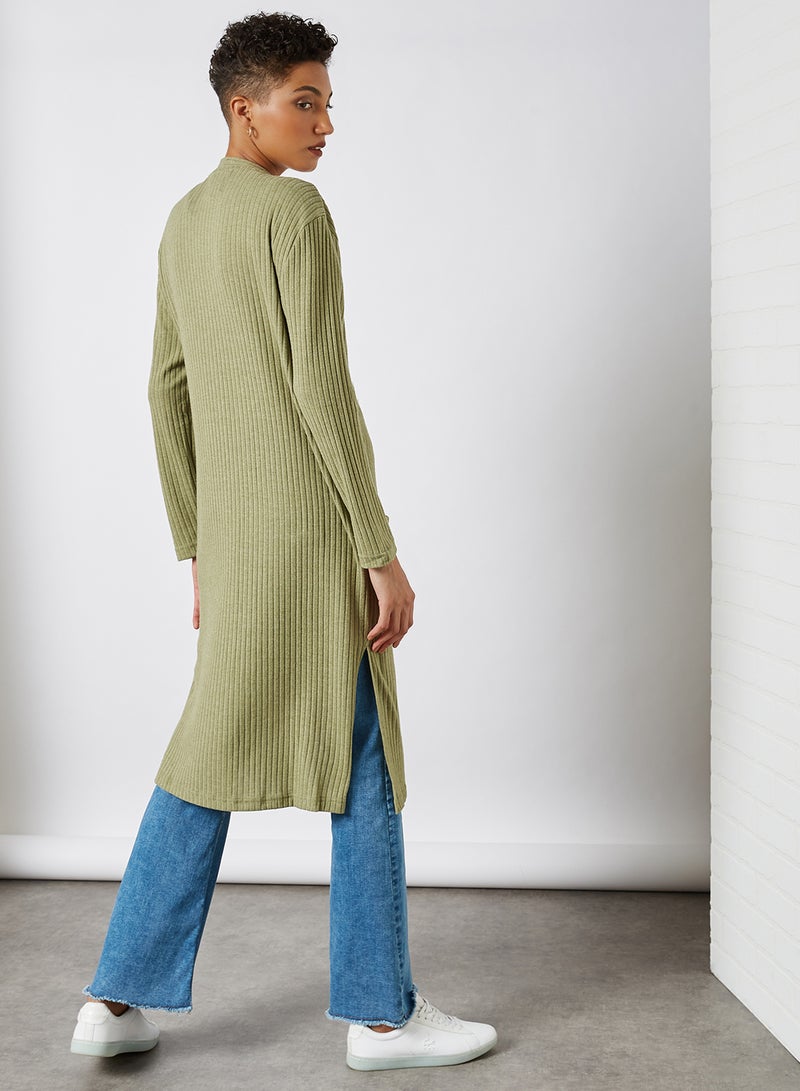 BRAVE SOUL Side Slit Cardigan Khaki  - Image 3