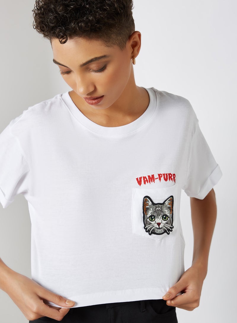 BRAVE SOUL Pocket Embroidered T-Shirt White  - Image 4
