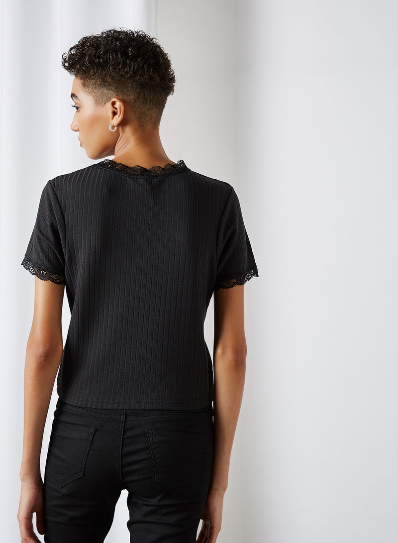 BRAVE SOUL - Lace Detailed T-Shirt Black - Image 1