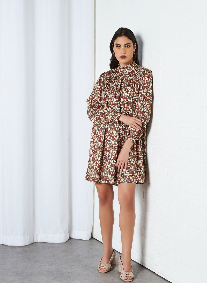 PIECES - High Neck Floral Print Dress Sky Captain - Image 1