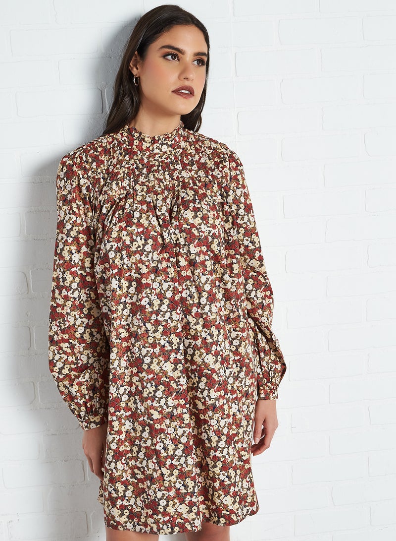 PIECES - High Neck Floral Print Dress Sky Captain - Image 1