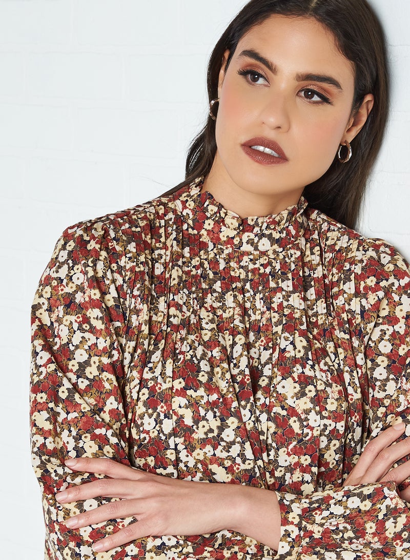 PIECES - High Neck Floral Print Dress Sky Captain - Image 1