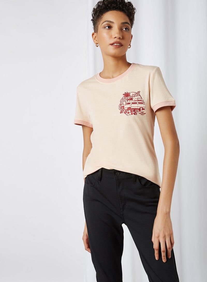 BRAVE SOUL Hawaii Embroidery Patch T-Shirt Rose/Coral  - Image 1