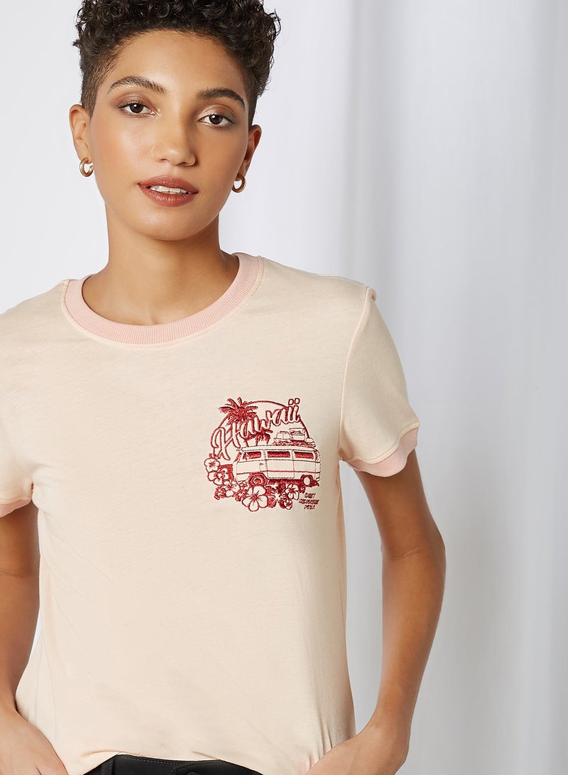 BRAVE SOUL Hawaii Embroidery Patch T-Shirt Rose/Coral  - Image 4