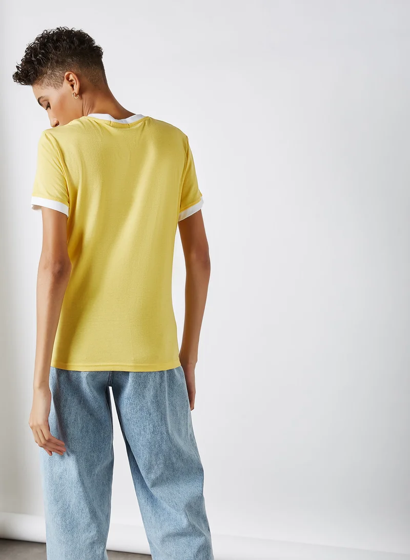 BRAVE SOUL Hawaii Embroidery Patch Detail T-Shirt Mustard/Blue/White