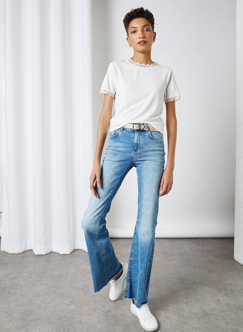 BRAVE SOUL Lace Detailed T-Shirt Off White  - Image 2