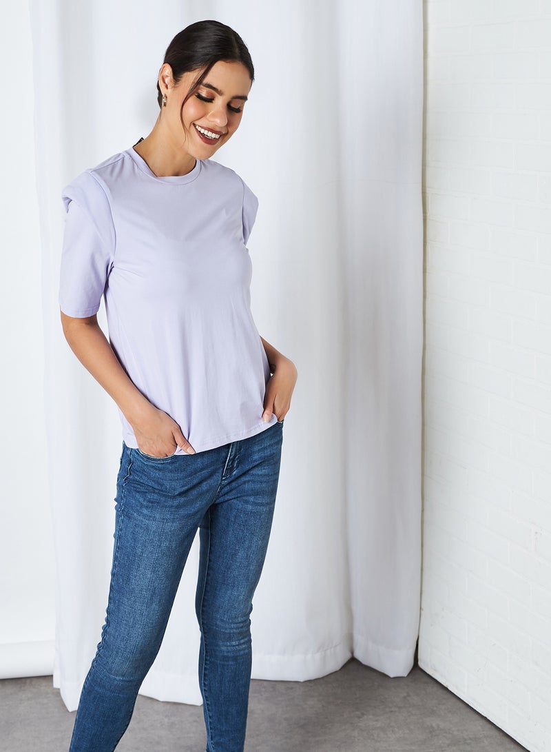 PIECES Padded Shoulder Top Purple Heather  - Image 4