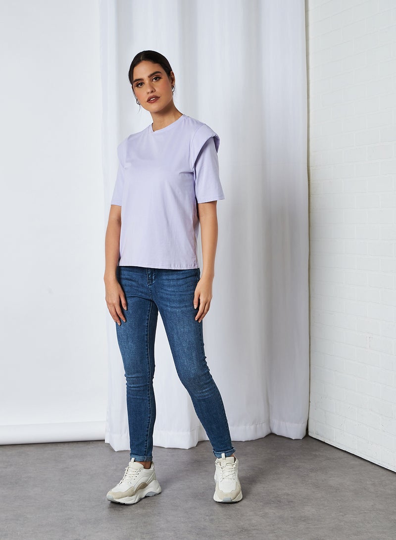 PIECES Padded Shoulder Top Purple Heather  - Image 3