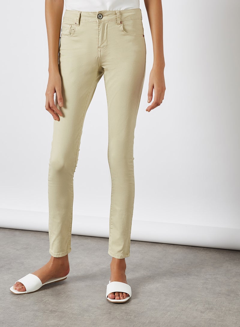 BRAVE SOUL - Solid Pattern Skinny Jeans Beige - Image 1