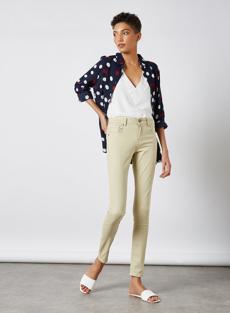 BRAVE SOUL - Solid Pattern Skinny Jeans Beige - Image 1