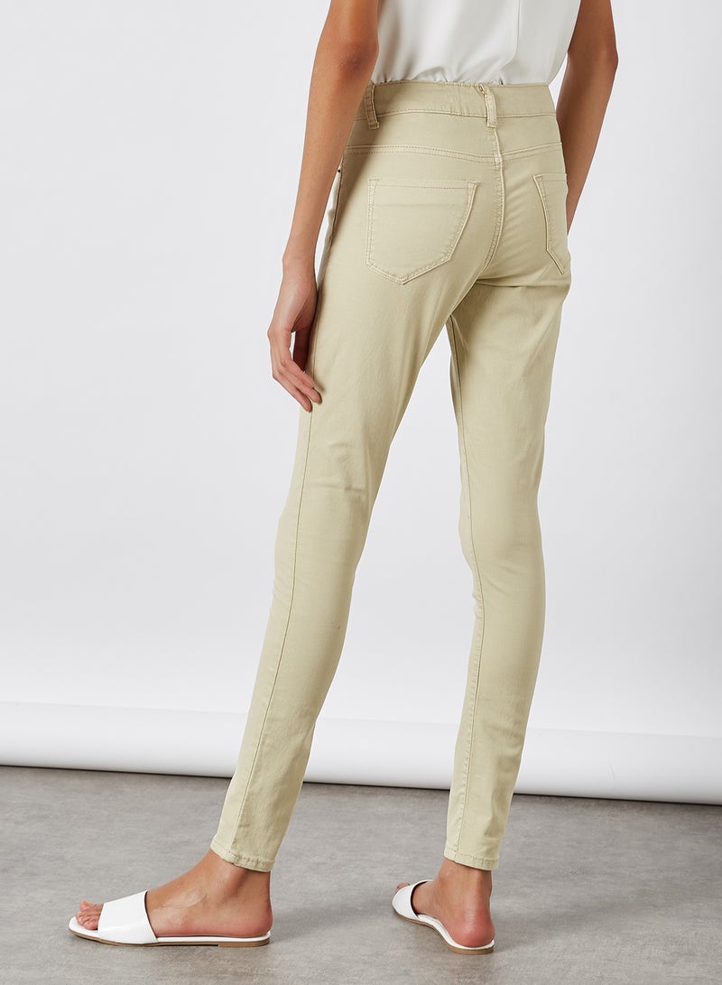 BRAVE SOUL - Solid Pattern Skinny Jeans Beige - Image 1