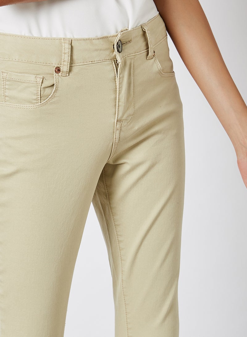 BRAVE SOUL - Solid Pattern Skinny Jeans Beige - Image 1