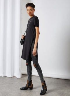 BRAVE SOUL Longline Side Slit T-Shirt Black  - Image 2