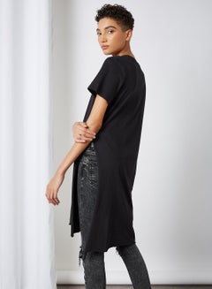 BRAVE SOUL Longline Side Slit T-Shirt Black  - Image 3