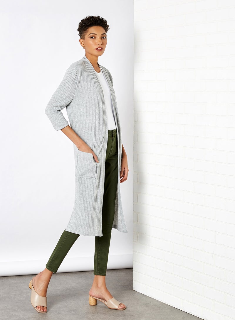 BRAVE SOUL - Side Slit Cardigan Grey Marl - Image 1