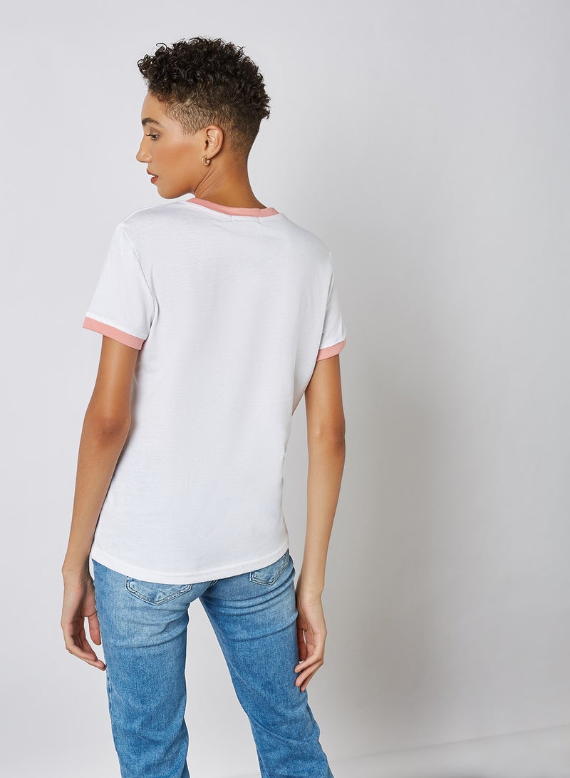 BRAVE SOUL Embroidered Patch T-Shirt White / Rose  - Image 3