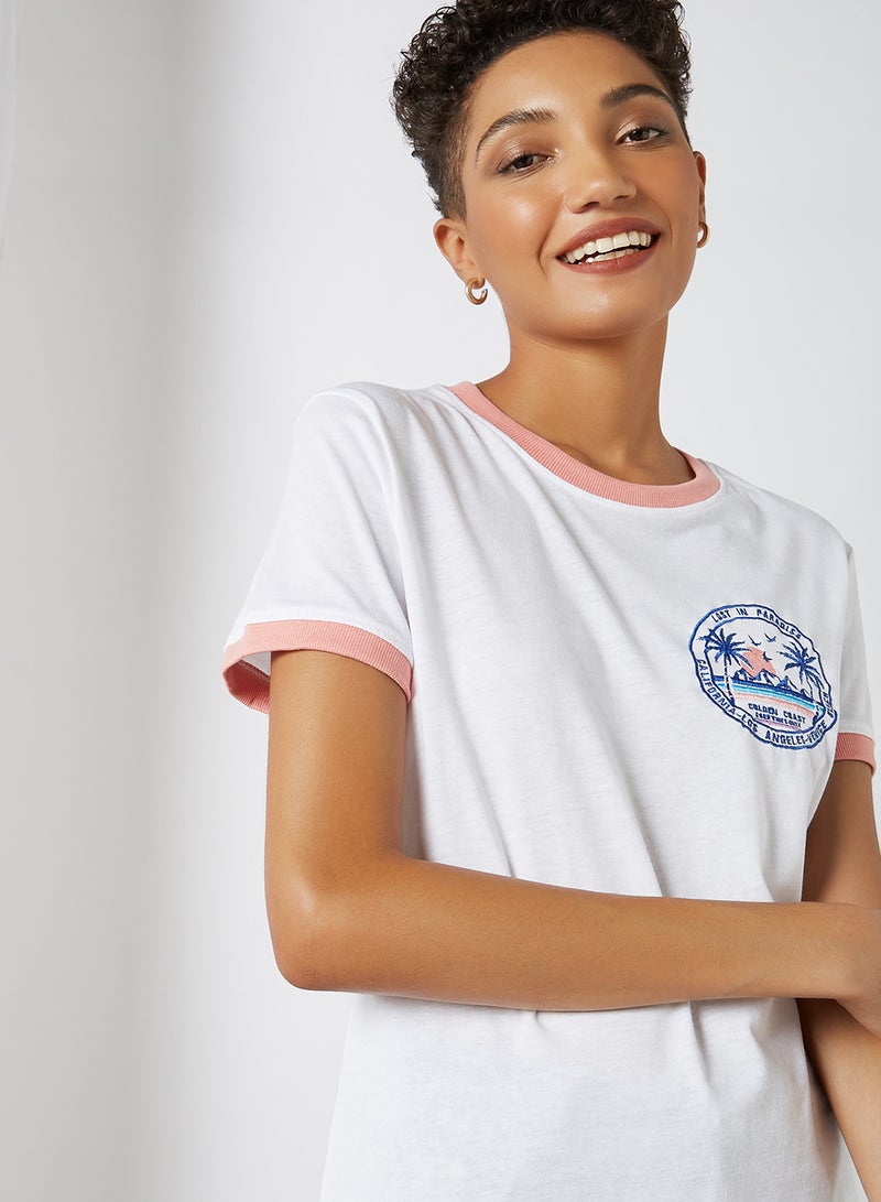 BRAVE SOUL Embroidered Patch T-Shirt White / Rose  - Image 4